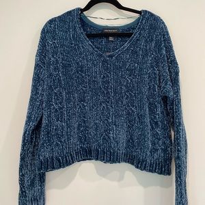 Streetwear Society Chenille Boxy Fit Cable Knit Sweater in Deep Turquoise